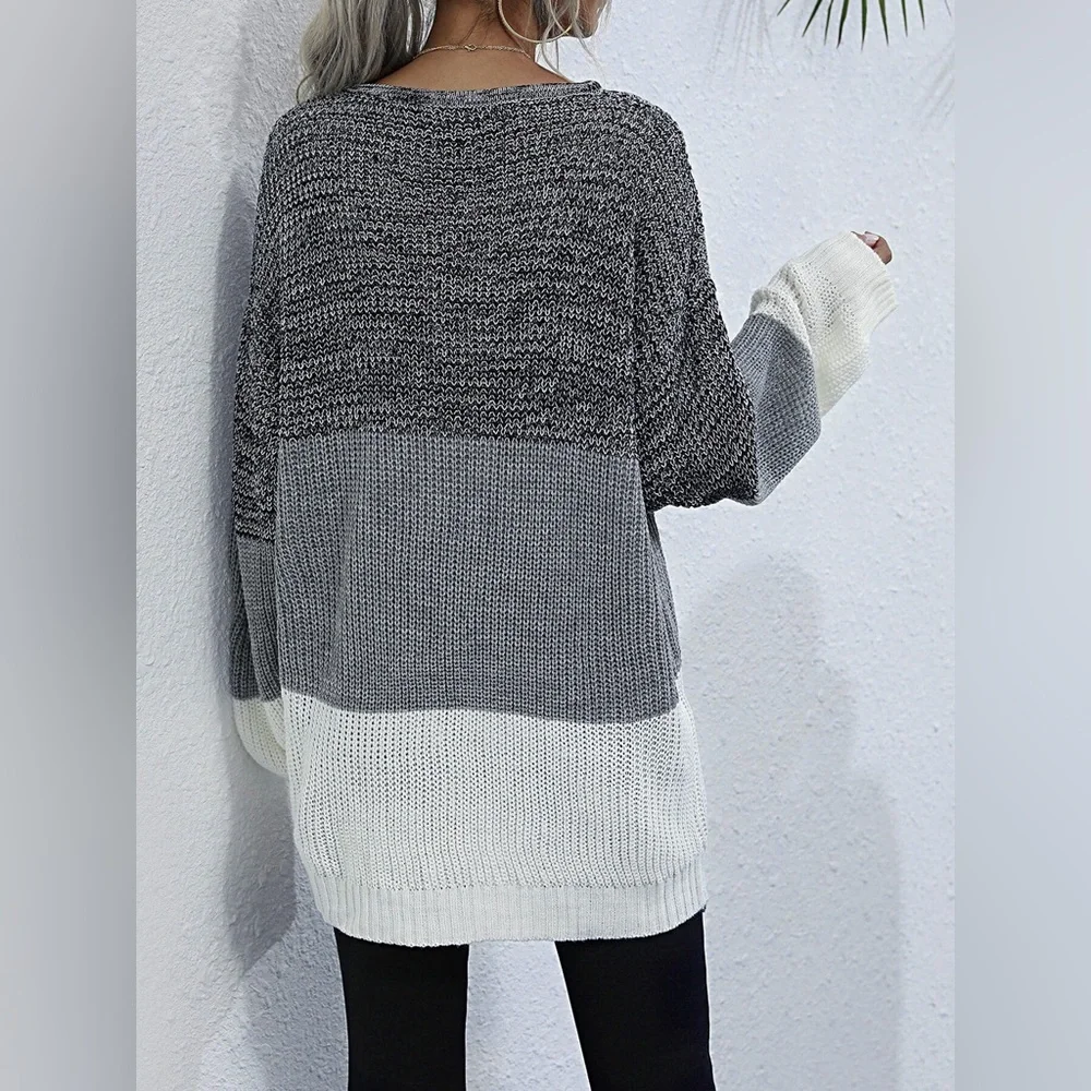 Color Block Round Neck Oversized Sweater